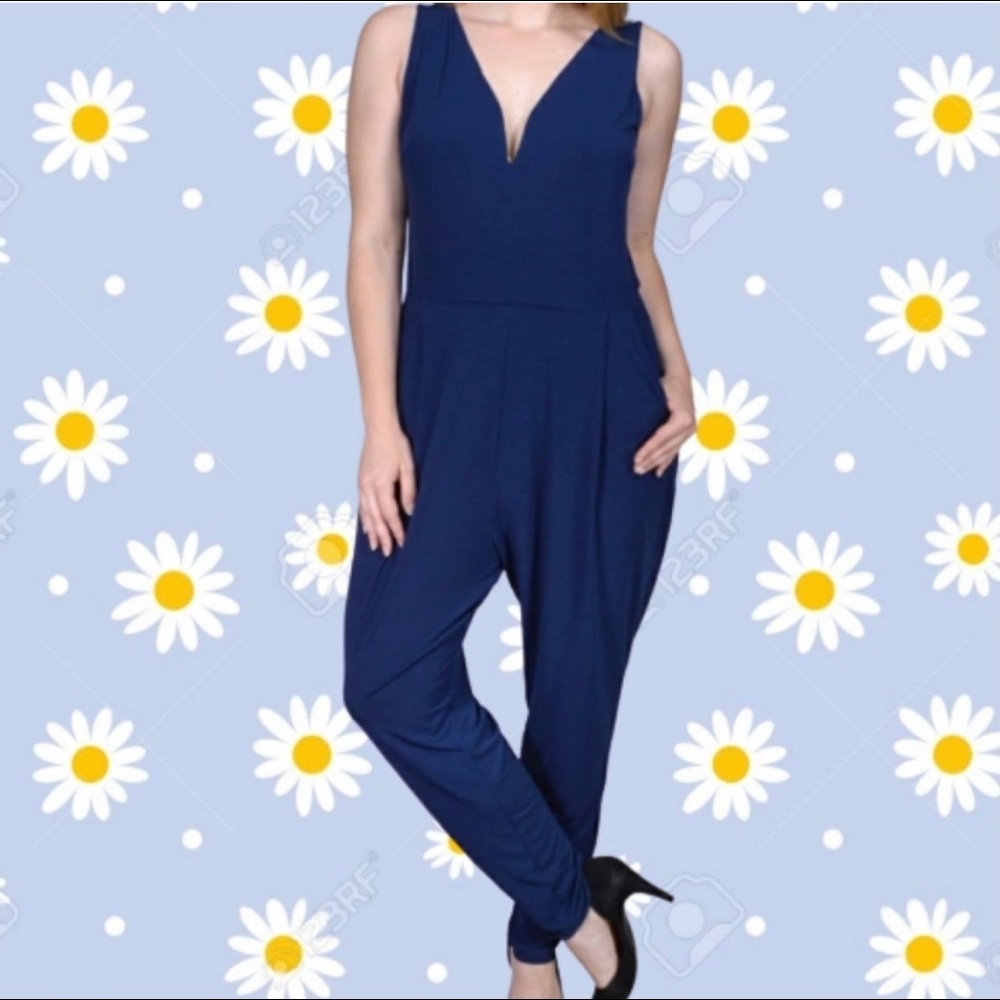 AMBIANCE * SEXY NAVY DEEP V FRONT JUMPSUIT 3XL